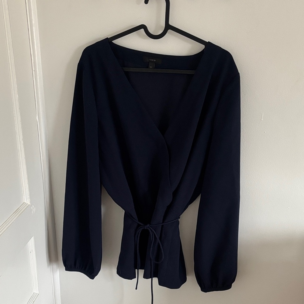 JCrew 16 tall Navy faux-wrap blouse